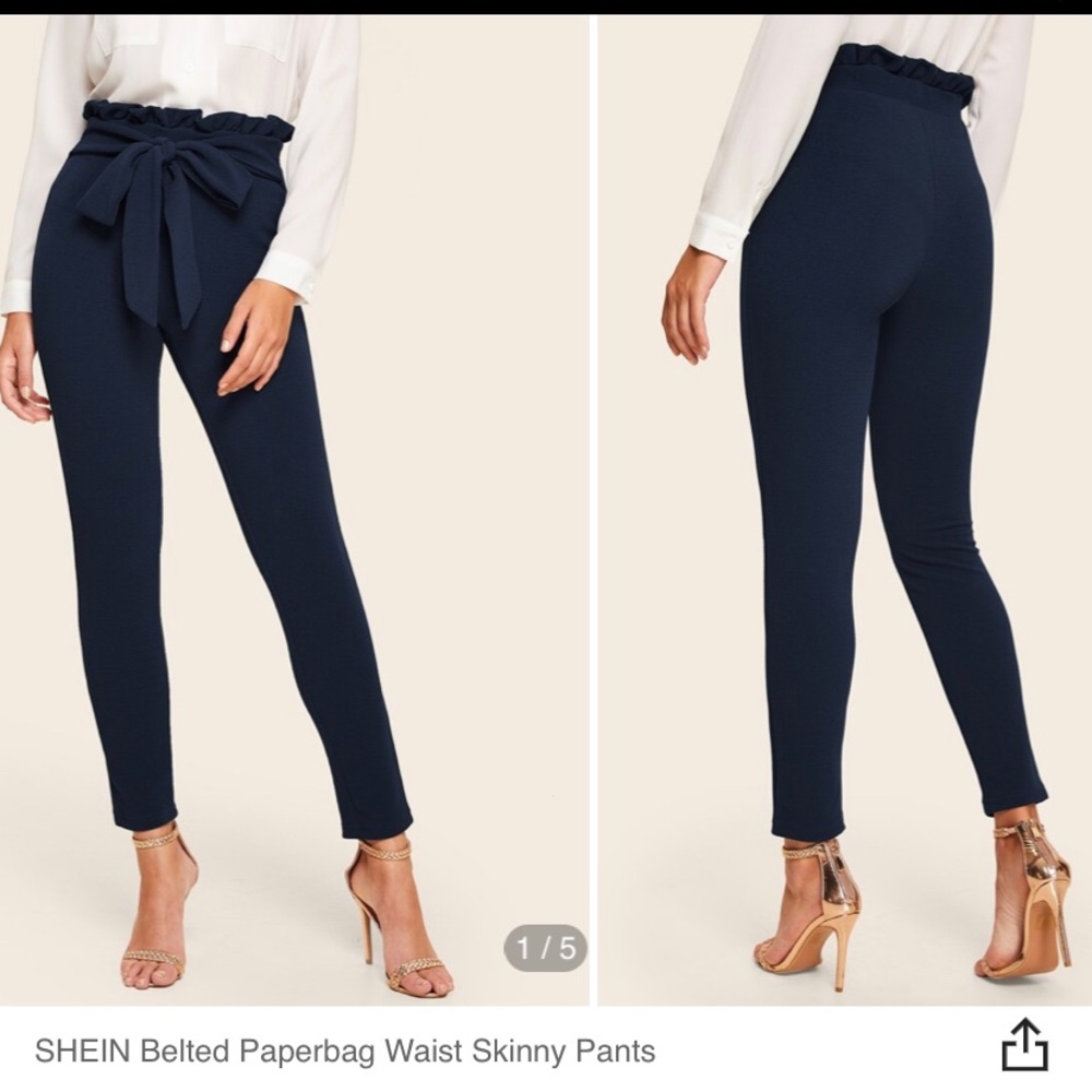 Navy High waisted paper bag pants